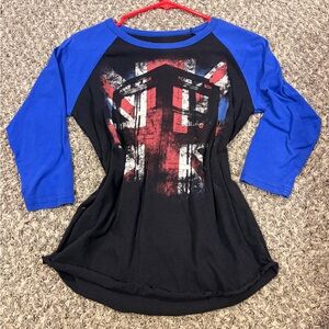 Ripple Junction Blue and Black Graphic Long Sleeve Tee